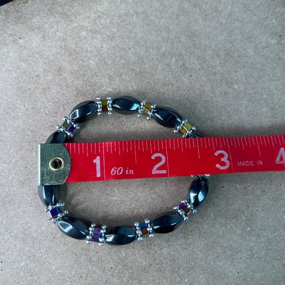 Hematite Stretch Bracelet With Multicolor Gem Accents - Picture 3 of 4